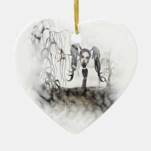 Sepia Gothic Girl Vignette Keramisch Ornament