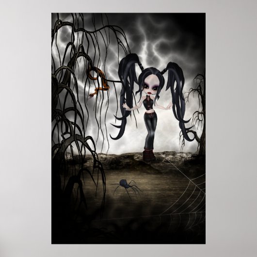 Sepia Gothic Girl Vignette Poster (Voorkant)