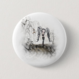 Sepia Gothic Girl Vignette Ronde Button 5,7 Cm
