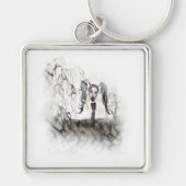 Sepia Gothic Girl Vignette Sleutelhanger (Voorkant)