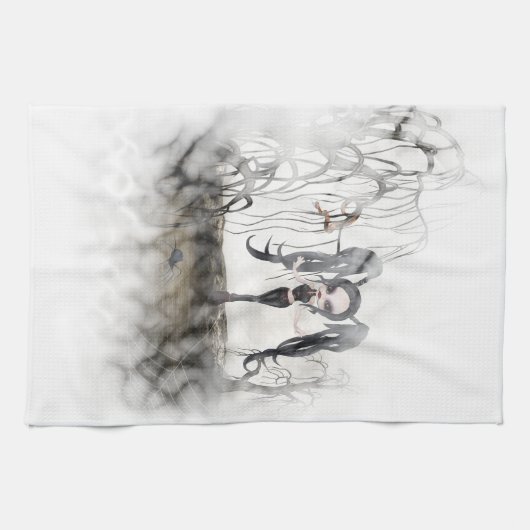 Sepia Gothic Girl Vignette Theedoek (Horizontaal)