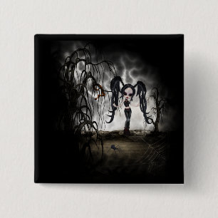 Sepia Gothic Girl Vignette Vierkante Button 5,1 Cm