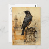  Sepia Gothic Raven Briefkaart (Voorkant / Achterkant)