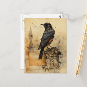  Sepia Gothic Raven Briefkaart