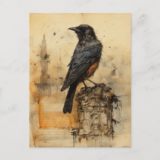 Sepia Gothic Raven Briefkaart (Voorkant)