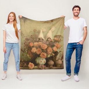 Sepia gothische heks met pompoenen en herfstrozen fleece deken