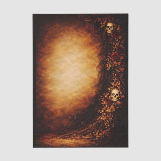 Sepia Gotische Schedel Roos Achtergrond FJ4R Decou Tissuepapier (Voorkant)