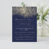 Sepia Goud Glitterend Glans Blauw Marine Uitnodigi Kaart (Staand voorkant)