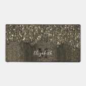 Sepia gouden faux sparkles rustiek hout Monogram Bureaumat (Voorkant)