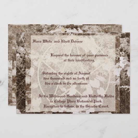 Sepia Grapevine Wedding/Handfasting Pentacle Suite Kaart (Voorkant / Achterkant)