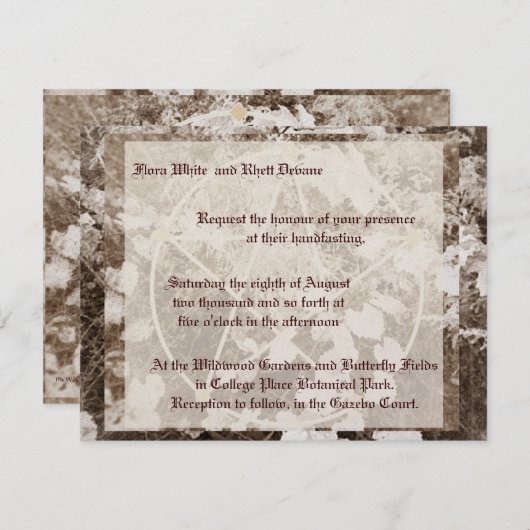 Sepia Grapevine Wedding/Handfasting Pentacle Suite Kaart (Voorkant / Achterkant)