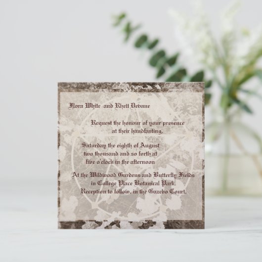 Sepia Grapevine Wedding/Handfasting Pentacle Suite Kaart (Staand voorkant)