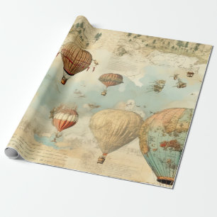 Sepia Heet Luchtballon Antieke Kaart Cadeaupapier