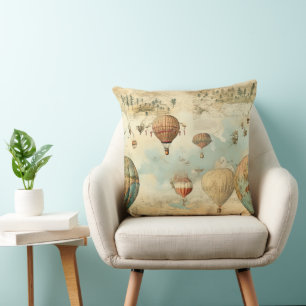 Sepia Heet Luchtballon Antieke Kaart Kussen