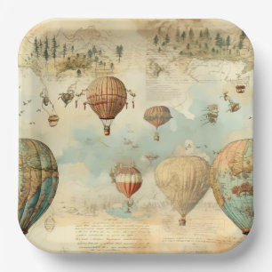 Sepia Heet Luchtballon Antieke Kaart Papieren Bordje