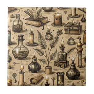Sepia Hekserij Alchemie Boeken Brouwsel Vintage Tegeltje