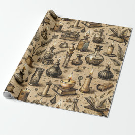 Sepia Hekserij Alchemie Boeken Toverdrank Vintage Cadeaupapier