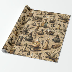Sepia Hekserij Alchemie Boeken Toverdrank Vintage Cadeaupapier