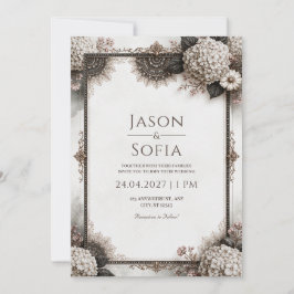 Sepia Hortensia Kantwerk Bruiloft Kaart