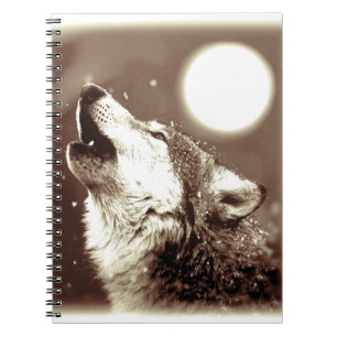 Sepia Howling Wolf op Moon Notitieboek