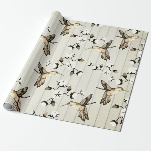  Sepia Hummingbird & Florals Cadeaupapier (Uitgerold)