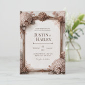 Sepia Hydrangea Bruiloft in Brons Kaart (Staand voorkant)
