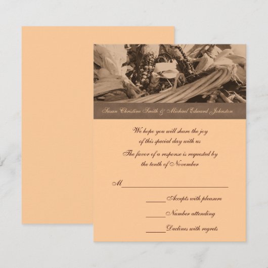 Sepia Indian Corn Basket Wedding Response RSVP (Voorkant / Achterkant)
