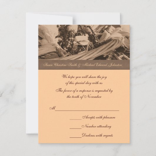 Sepia Indian Corn Basket Wedding Response RSVP Kaartje (Voorkant)
