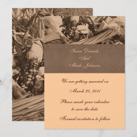 Sepia Indian Corn Fall Wedding Save the Date Kaart (Voorkant / Achterkant)