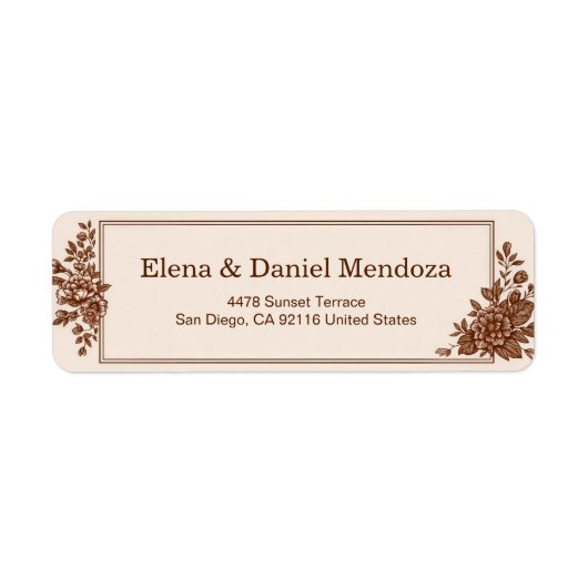 Sepia Ink Engraved Botanical Frame Etiket (Voorkant)