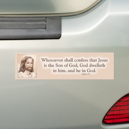 Sepia Jesus Art Bijbelcitaat - 1 John 4:15 Bumpersticker (Op auto)