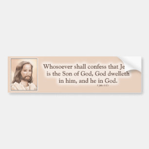 Sepia Jesus Art Bijbelcitaat - 1 John 4:15 Bumpersticker