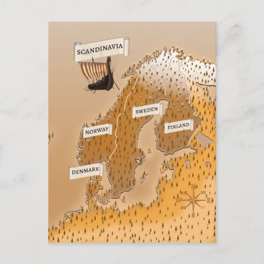 Sepia Kaart van Scandinavië (Voorkant)