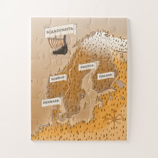 Sepia Kaart van Scandinavië Legpuzzel (Verticaal)