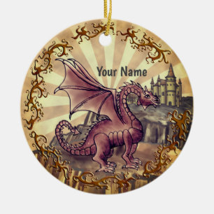 Sepia Kasteel draak Keramisch Ornament