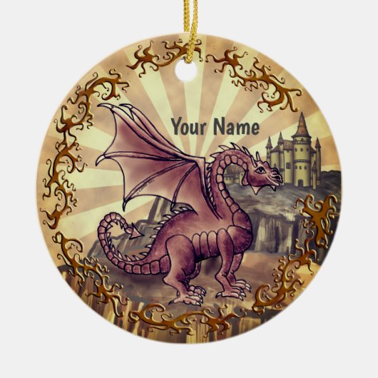 Sepia Kasteel draak Keramisch Ornament (Voorkant)