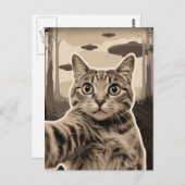 Sepia Kat en UFO’s Briefkaart (Voorkant / Achterkant)