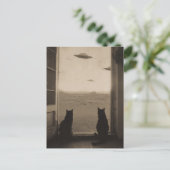 Sepia katten en UFO's Briefkaart (Staand voorkant)