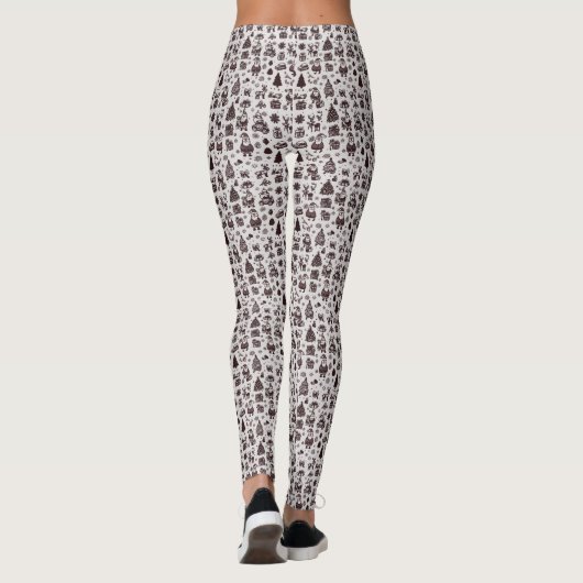 Sepia Kerstpatroon Leggings (Achterkant)