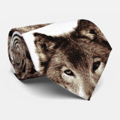 Sepia Kleur Wolf Hoofd Gezicht Stropdas (Opgerold)