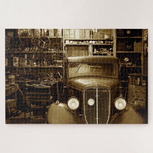 Sepia-kleurige oldtimer in de werkplaats legpuzzel (Horizontaal)