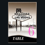 Sepia Las Vegas Bruiloft Menu Table Kaart<br><div class="desc">Ontworpen voor uw vegas bruiloft of een ander feest diner. Bespaar geld door de tafelnummerkaarten te combineren met je menu op de achterkant! Alle standaardtekst (voorbeeldinfo) kan volledig worden aangepast met uw eigen formuleringen en u kunt ook de lettertypen, maten en kleuren van de tekst wijzigen. Als u alleen de...</div>