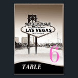 Sepia Las Vegas Bruiloft Menu Table Kaart<br><div class="desc">Ontworpen voor uw vegas bruiloft of een ander feest diner. Bespaar geld door de tafelnummerkaarten te combineren met je menu op de achterkant! Alle standaardtekst (voorbeeldinfo) kan volledig worden aangepast met uw eigen formuleringen en u kunt ook de lettertypen, maten en kleuren van de tekst wijzigen. Als u alleen de...</div>