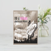 Sepia Las Vegas Modern Birthday Party Kaart (Staand voorkant)