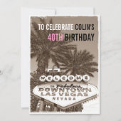 Sepia Las Vegas Verjaardagsfeestuitnodiging Kaart (Voorkant)