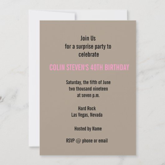 Sepia Las Vegas Verjaardagsfeestuitnodiging Kaart (Achterkant)