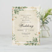 Sepia Leafy Flourish Wedding Kaart (Staand voorkant)