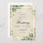 Sepia Leafy Flourish Wedding Kaart (Voorkant / Achterkant)