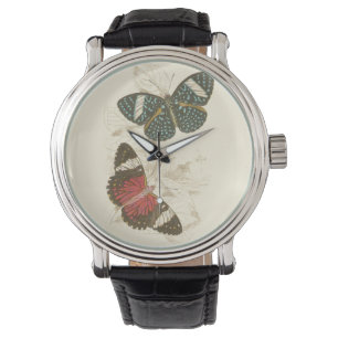 Sepia Leaves met kleurrijke Butterflies Horloge