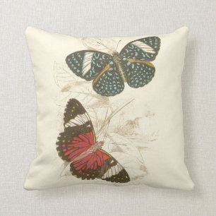 Sepia Leaves met kleurrijke Butterflies Kussen
